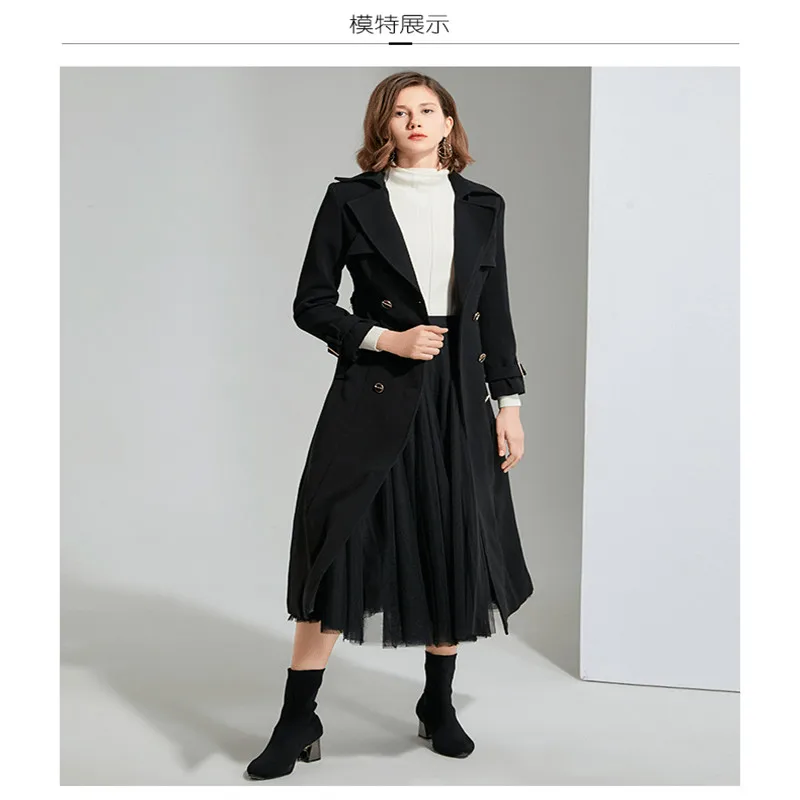 

Осень 2020, новинка, Женская куртка в европейском и американском стиле с воротником, длинная темпераментная однотонная ветровка.