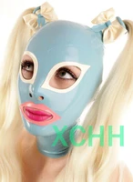 sexy exotic lingerie latex rubber chiffons face mask hoods hood with bowswigs party club fetish love live cosplay