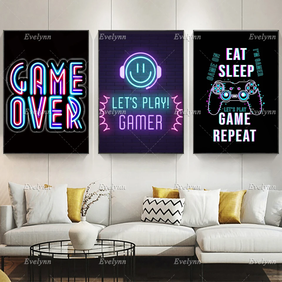 

Gaming Neon Posters | Gaming Fan | Gamer room Boys Room Decorative Picture Playroom Home Decor Prints Wall Art Canvas Gift