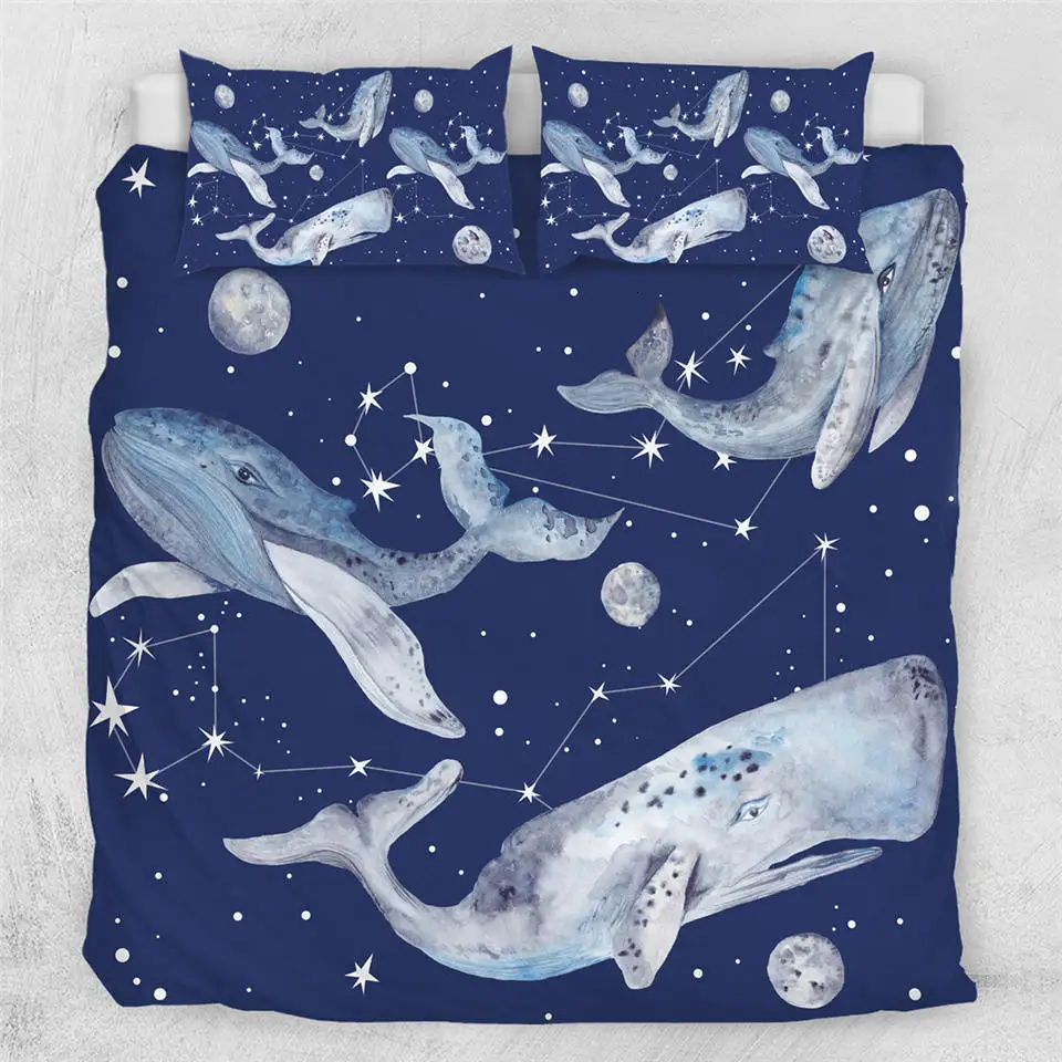 BeddingOutlet Whale Bedding Set Sea Animals Comforter Cover Universe Watercolor Home Textiles Constellation Stars Bed Set 3pcs