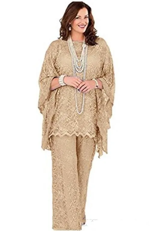 

Lace Mother of the Bride Pant Suits 2021 Long Sleeves Three Pieces Silver Gray Formal Party Gown Plus Size Groom Mother Dresses