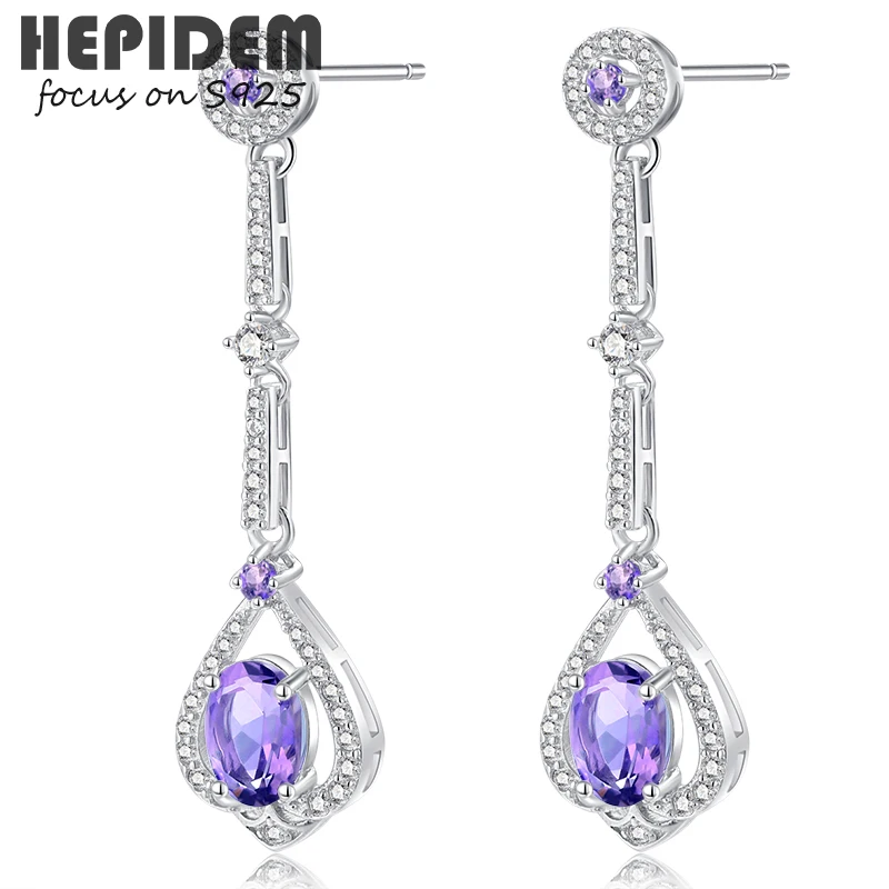 

HEPIDEM 100% Amethyst 925 Sterling Silver Stud Earrings 2022 Trend Women Purple Stone Gem Gemstones Gift S925 Fine Jewelry 5226