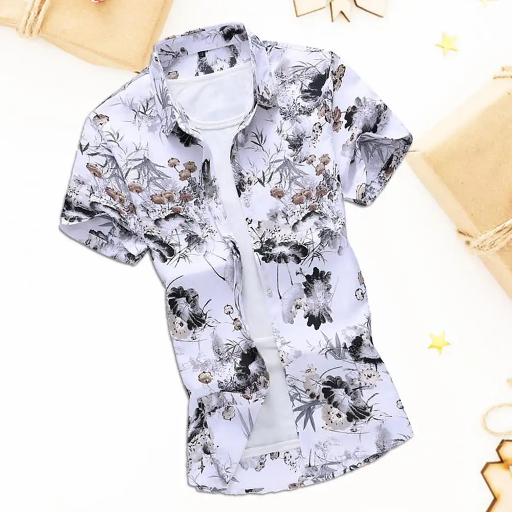 

Summer Men Turn Down Collar Printing Shirt Cotton Comfortable Buttons Casual Tops