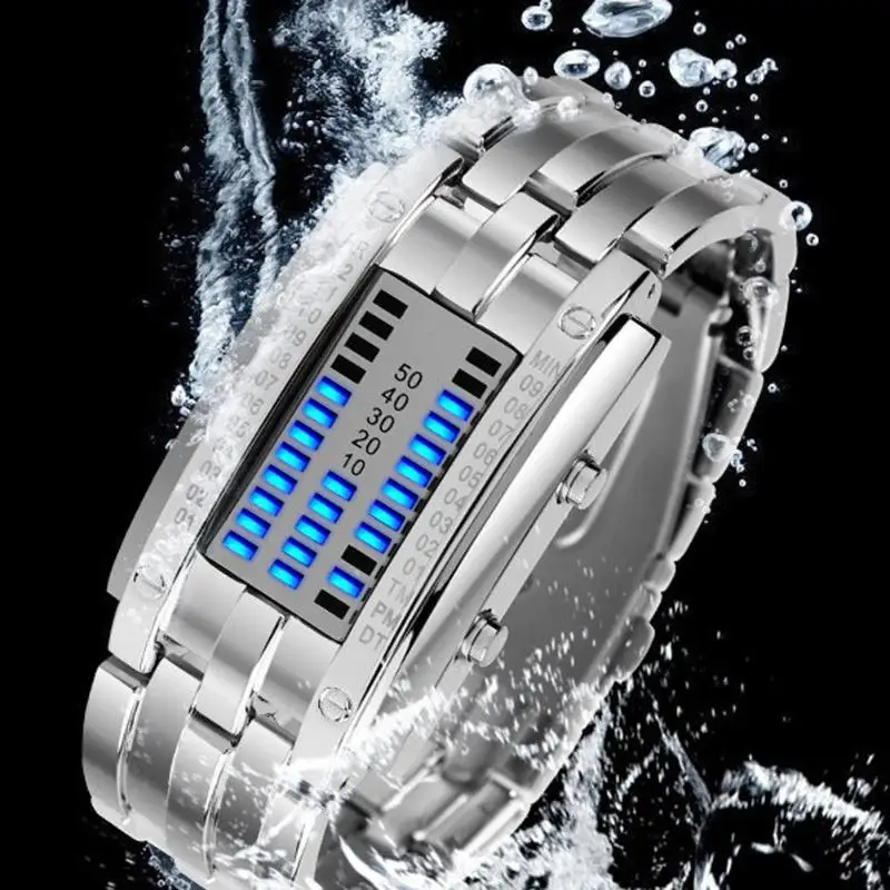 Fashion Technology Men and Women Binary Luminous LED Electronic Display Sports Watch Top Brand All Steel Waterproof Couple | Наручные