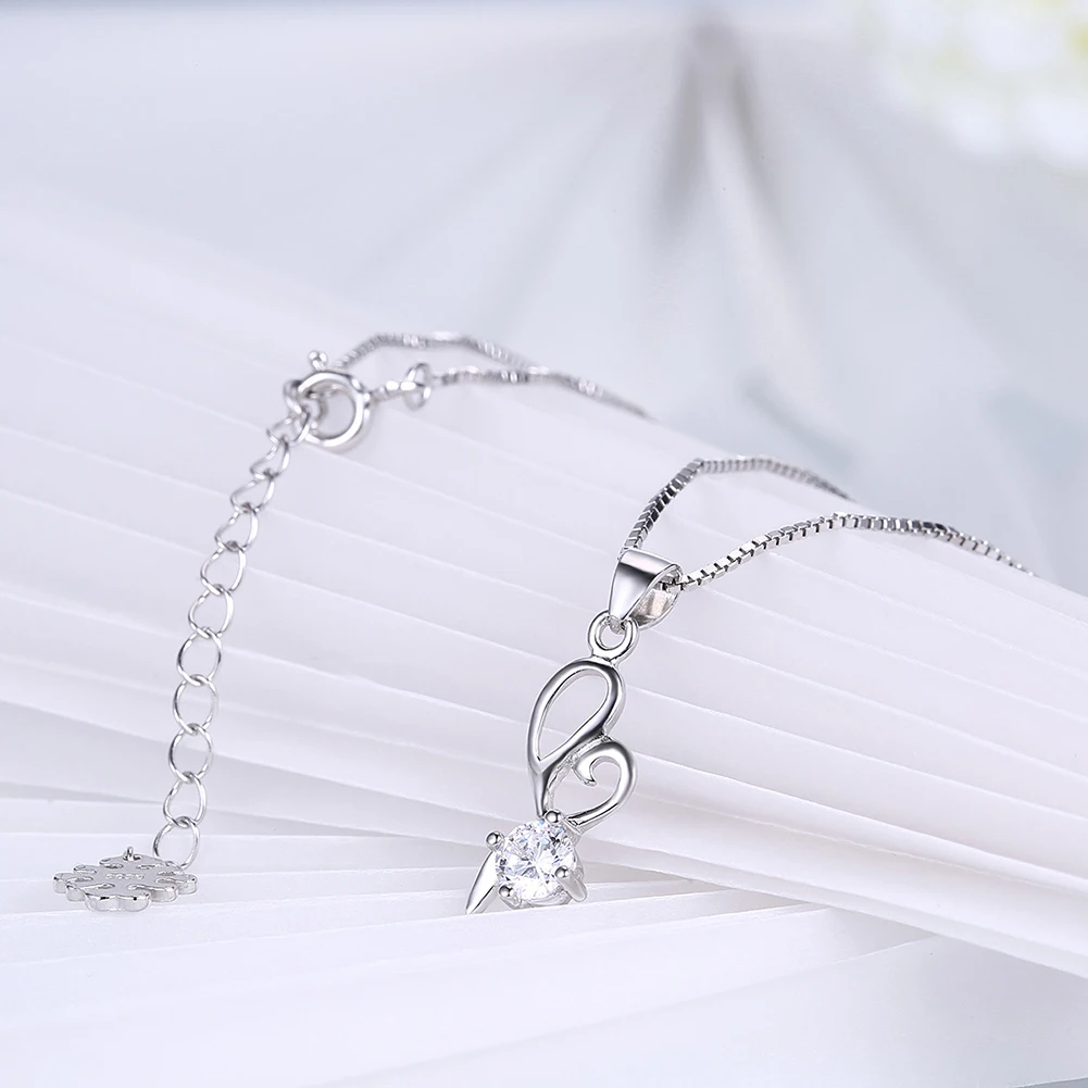 

SILVERHOO Creative Heart Pendant Necklaces For Women 925 Sterling Silver Simple Cubic Zircon Necklace Romantic Anniversary Gift