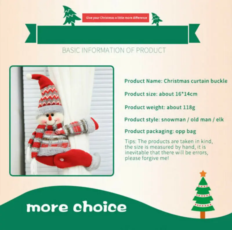 САНТА снеговик олень 219 Рождественская занавеска держатель зажим Пряжка