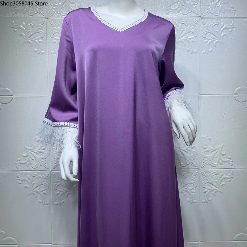 Женское платье макси с кисточками и перьями Abayas фиолетовое вечернее в