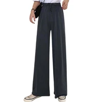 50hotelastic waist straight wide leg women trousers high waist lace up loose sport pants lady clothing