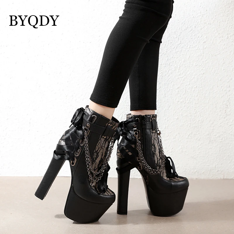 BYQDY/пикантные роскошные женские зимние ботинки с цепочками ботильоны на