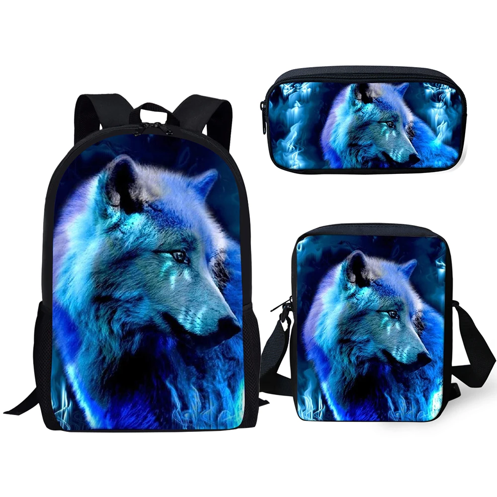 HaoYun Children's 3PCs Set Backpacks Fantasy Wolf Pattern Kids School Book Bags Cartoon Students Backpack/Flaps Bag/Pen Bags