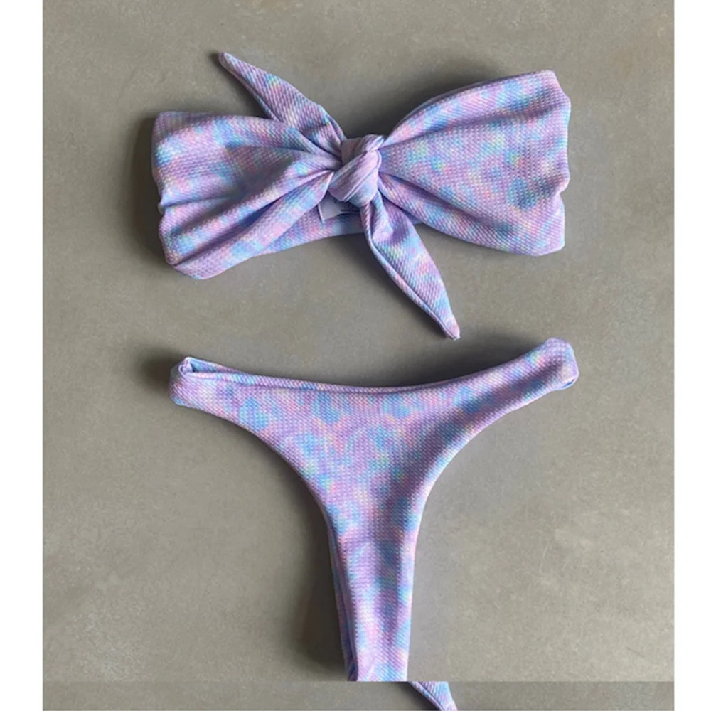 

Sexy Bikini 2020 Tie Dye Bandeau Swimsuit Female Swimwear Women Mini Thong Bikini Set Bather Swimming Beachwear for Bathing Suit