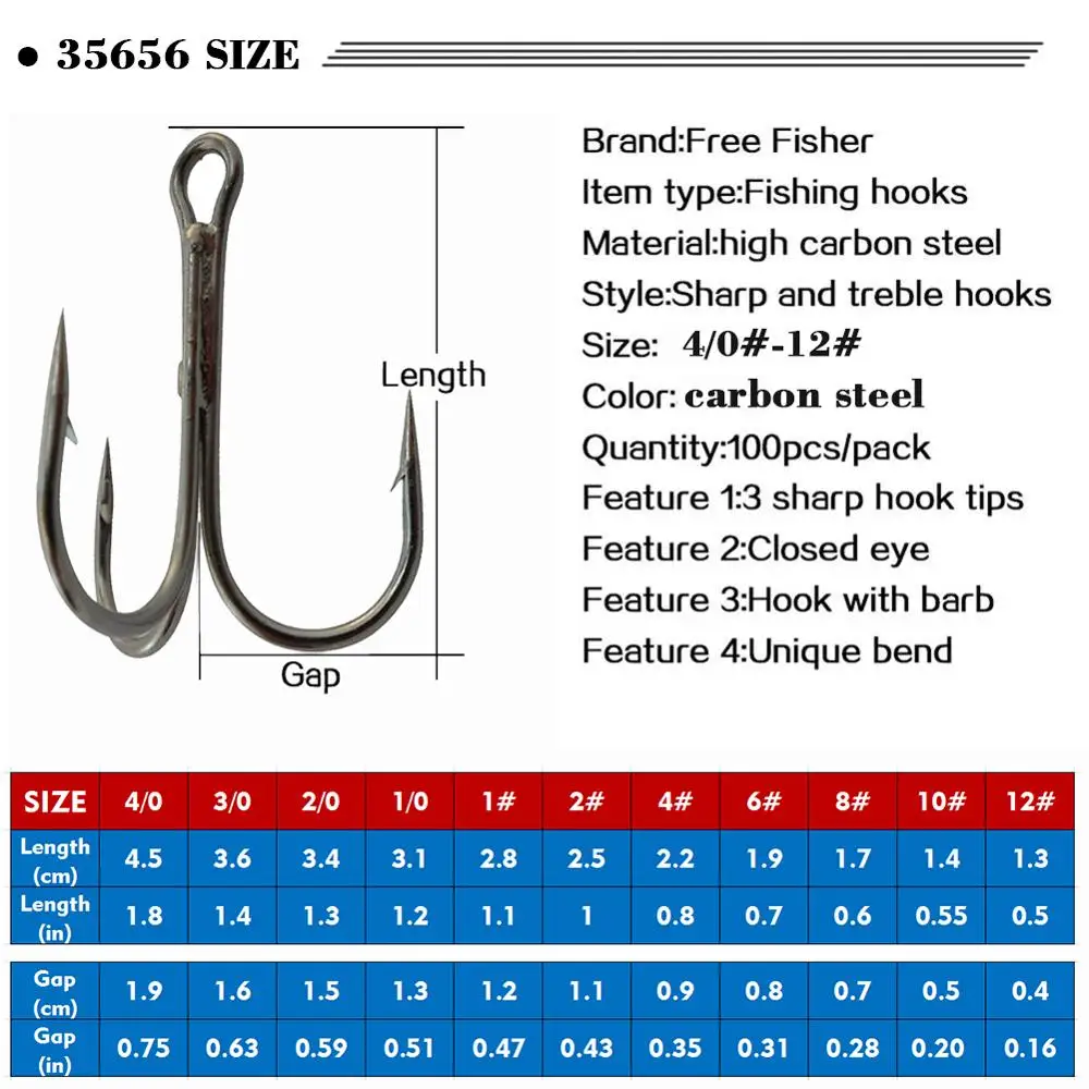 100 шт./лот рыболовные тройные Крючки набор Высокоуглеродистая сталь якорные