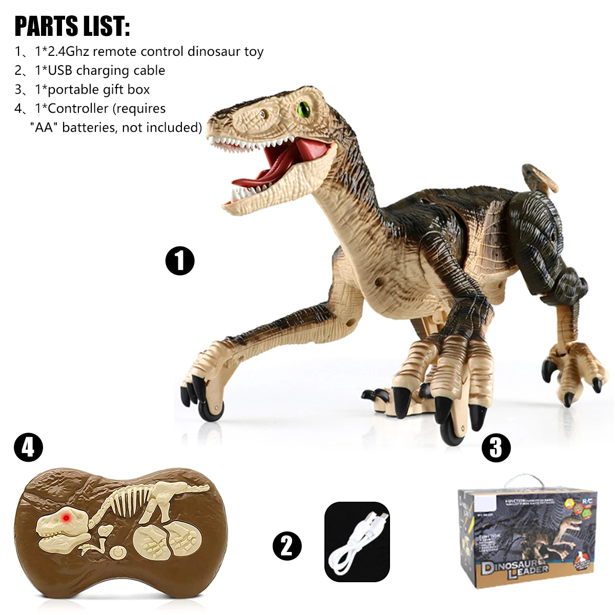 Figura de dinosaurio Raptor con Control remoto para ni&ntilde;os, juguete de boca abierta, Velociraptor el&eacute;ctrico para caminar, regalo de Navidad, 2,4G-4
