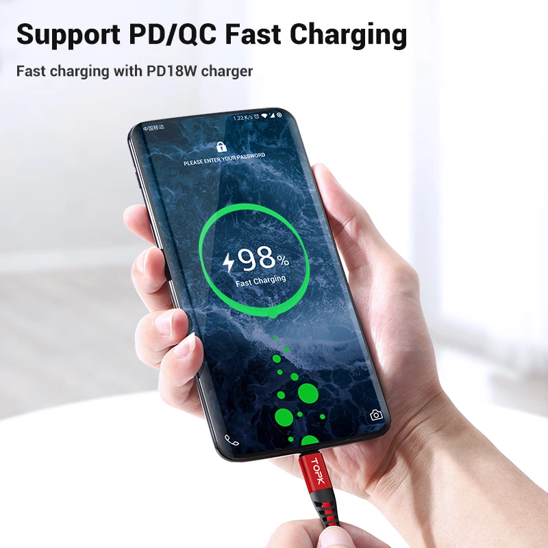 TOPK AP42 60 Вт PD usb type C кабель для USB-C кабель для быстрой зарядки для samsung Xiaomi huawei мобильный телефон USBC Кабель зарядного устройства