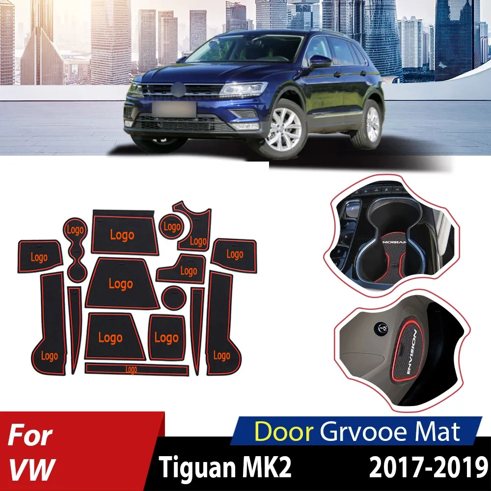 Rubber Anti Slip Door Groove Mats For VW Volkswagen Tiguan 2019 Accessories MK2 2017 2018 Cup Pad Gate Slot Coaster Car