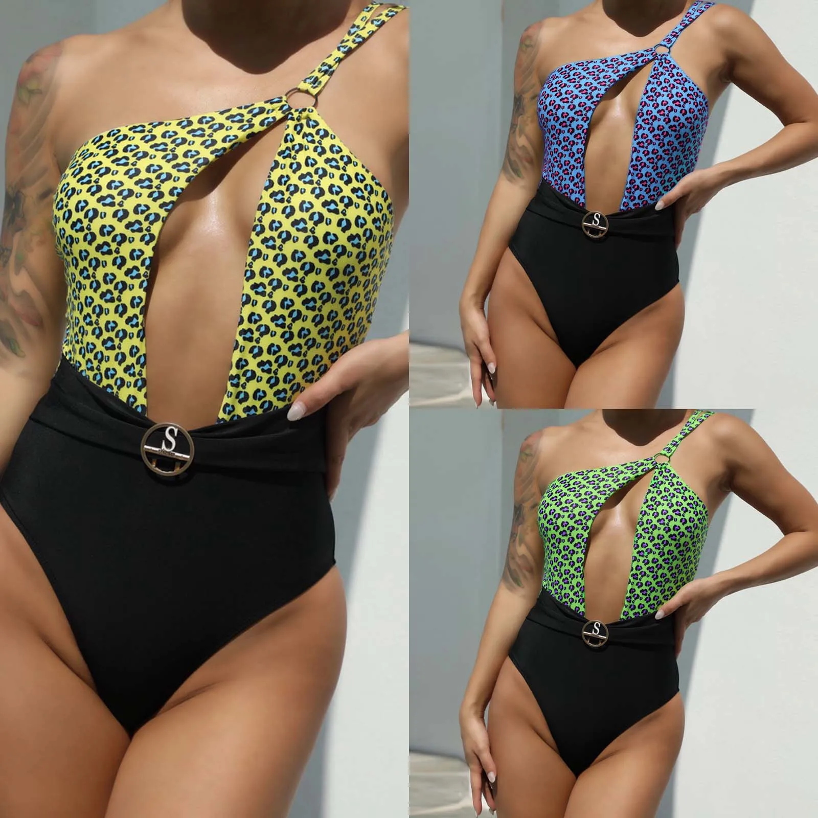

Ladies Sexy Hollow Strapless One-shoulder Leopard Print Swimsuit Sexy Hollow Strapless One-shoulder Leopard Print Swimsuit