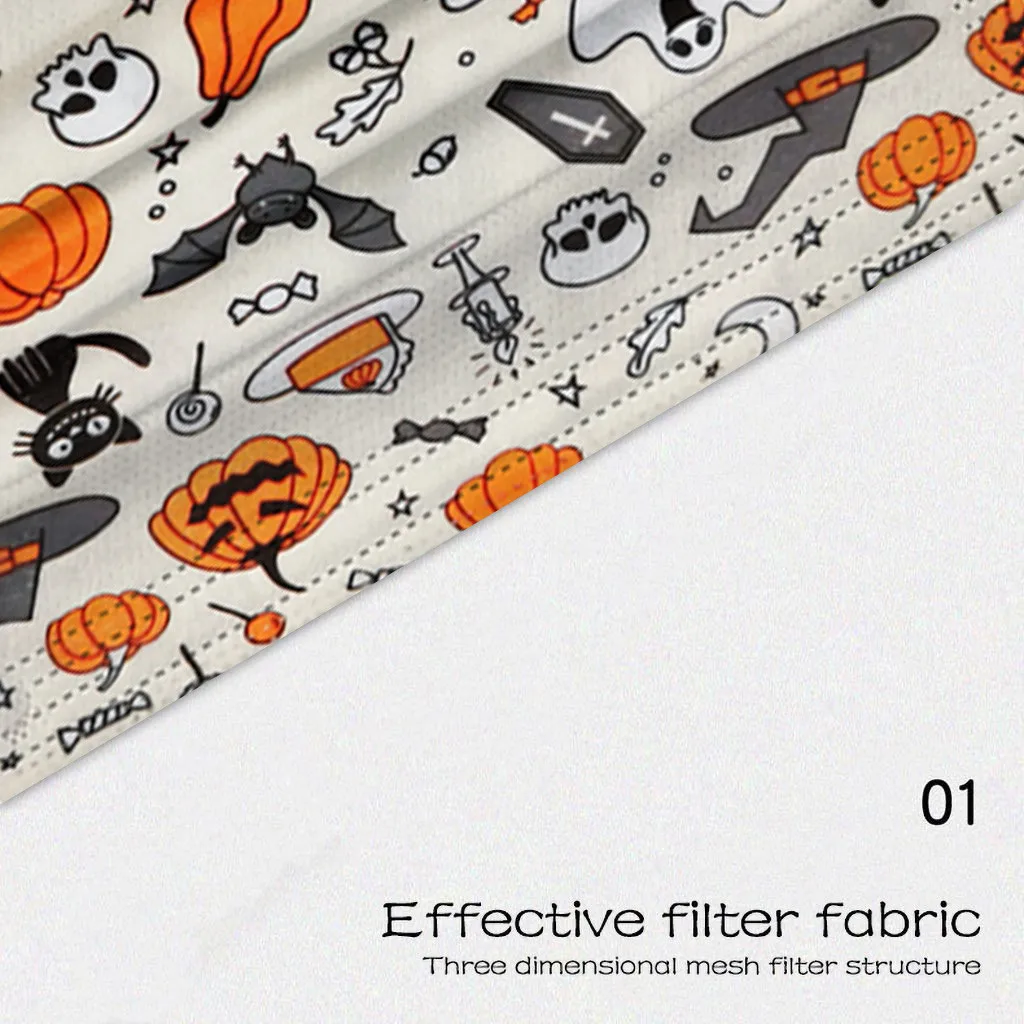 

50pc Halloween Cosplay Pumpkin Mask Disposable Face Mask Headband Mouth Masks Filter Non-woven 3-layer Adult Face Scarf