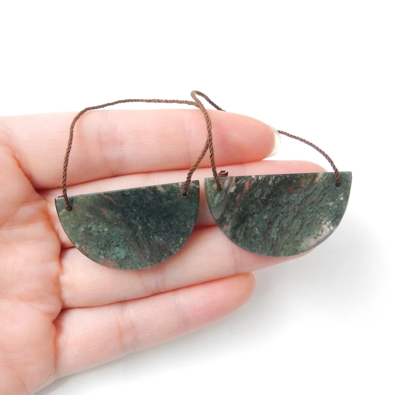 Натуральный камень с Мохом полукруглый Агат двойные отверстия драгоценный