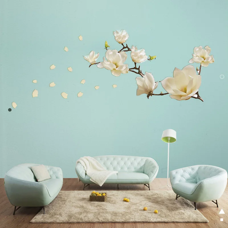 

Wall Stickers Removeable Waterproof Magnolia Flower DIY Mural Wall Sticker Art Home Decor Living Room PVC Wallpaper Poster