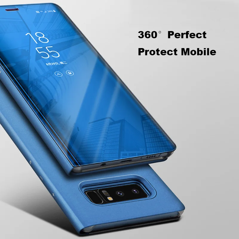 Умный кожаный чехол-книжка с зеркальным покрытием для Samsung Galaxy Note 3 4 5 6 7 8 9 10 Pro S8 S9