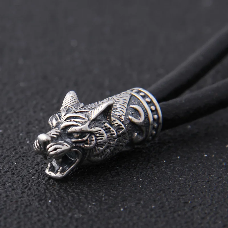 S925 стерлингового серебра Викинг-волк головы с thor's Молот Мьёльнир Кулон кожаный мужской ожерелье как рождественский подарок