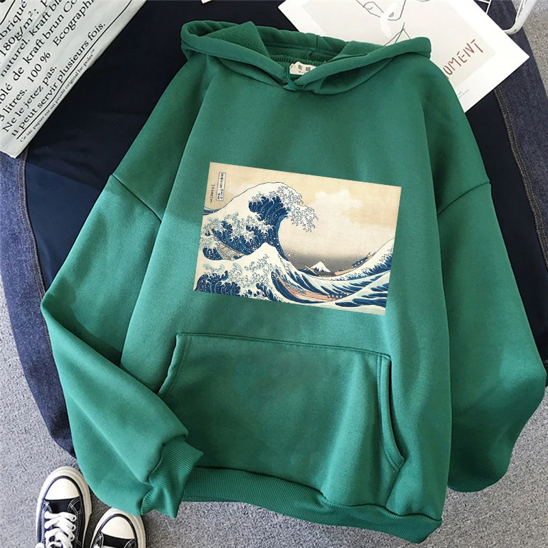 

Novelty Design Women Hoodie Kawaii Waves Print Femme Hoodie Casual Autumn Japanese Style fashion Ladies Sweatshirt Pullover