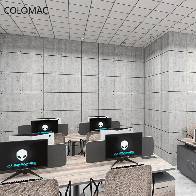 Colomac Custom 3d Gray Cement Office Milk Tea Shop Internet Cafe KTV Background Wall Paper Color Matching Plaid Dropshipping |