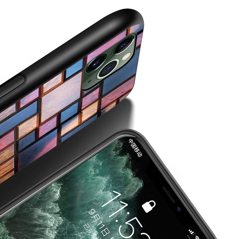 

Slim Wood Grain Art For iPhone 12 11 XS Pro Max Mini XR X 8 7 6 6S Plus 5 SE 2020 Black Cover Phone Case