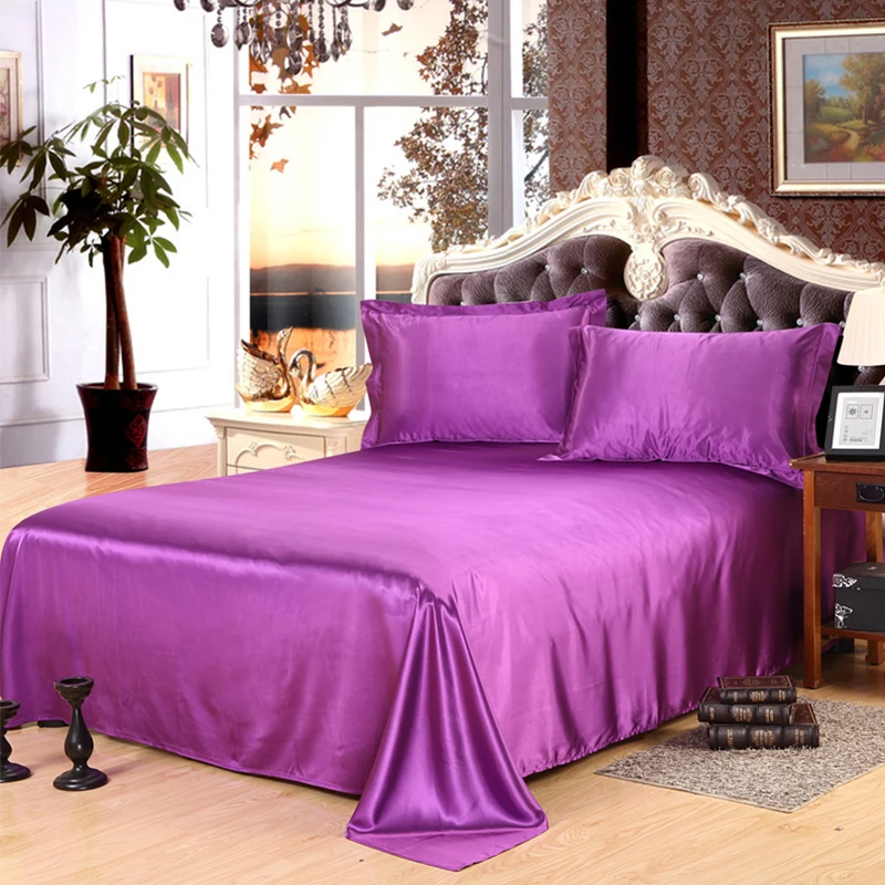 

Junejour | Upgraded Satin Silk Bed Sheet Silky Bed Cover Queen King Bedding Flat Sheet For Women