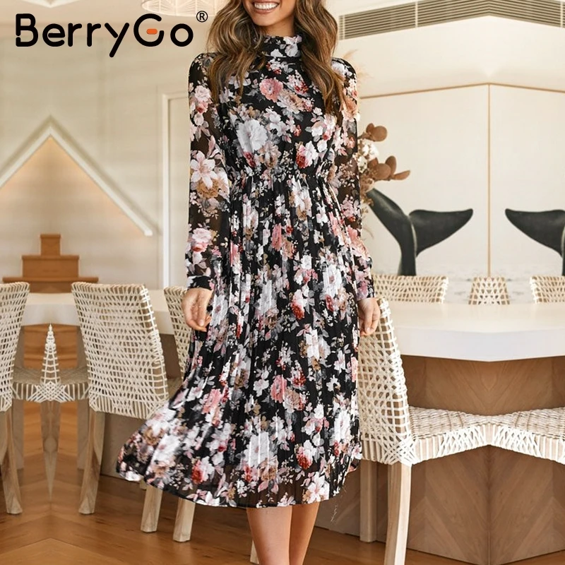 Женское платье в стиле бохо BerryGo элегантное свободное с длинным рукавом и