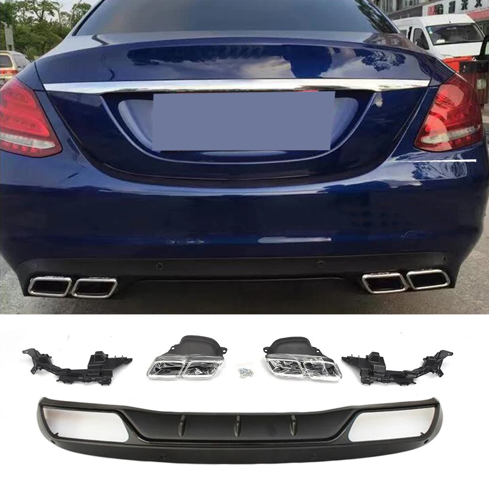 PP авто задний диффузор с Глушитель для Mercedes Benz C Class W205 C200 C250 Седан 4-дверный- спортивный/Non C63 AMG