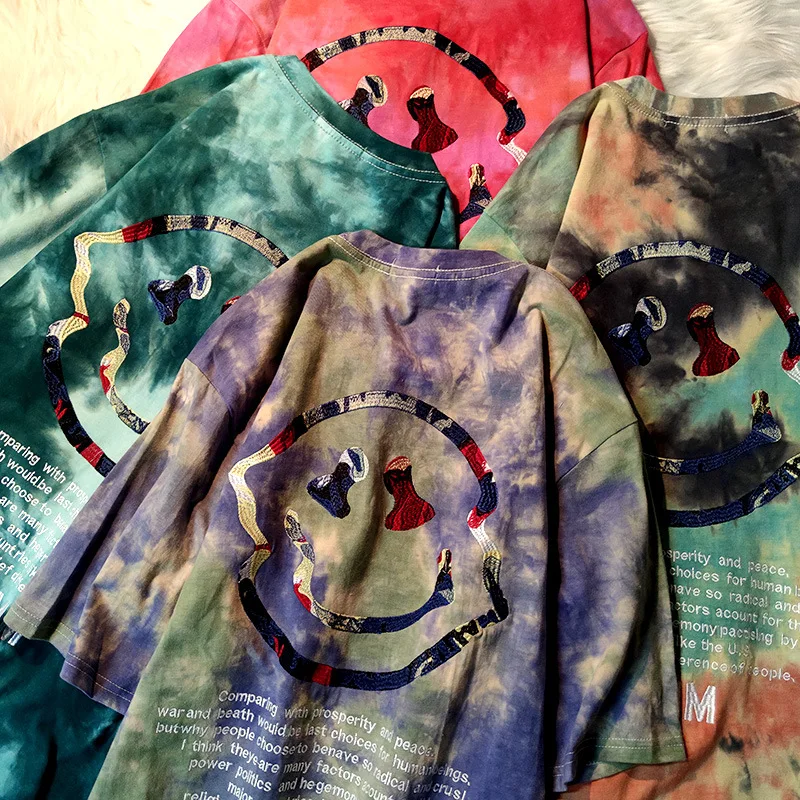 

Retro Tie-dye Gradually Printed Shirt Short-sleeved T-shirt Women Summer New Loose Round Neck Half-sleeved Oversized T-shirt Top