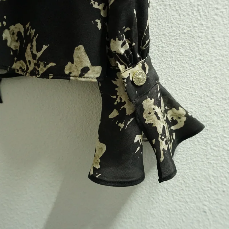 

Spring OL elegant Blouses High quality 100%Silk floral print long sleeves women's Shirts Top C771