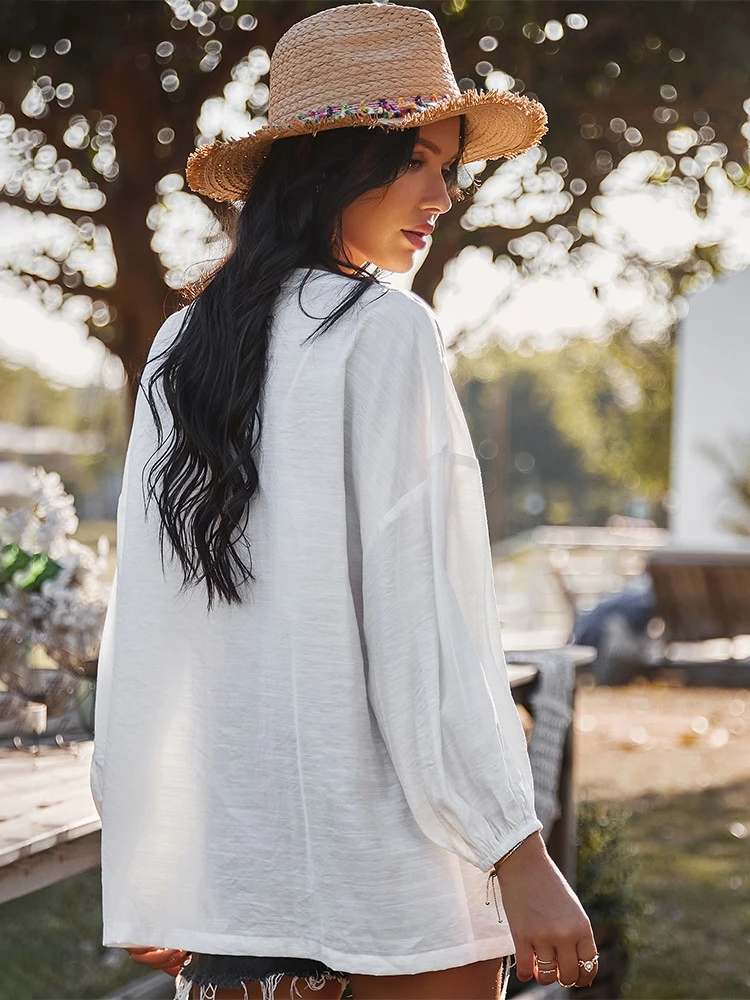 

Button Up Shirt Long Sleeve Top Women Clothing Moda 2021 Spring Summer Casual Blouses Loose Fashion Solid White Blusas Elegantes