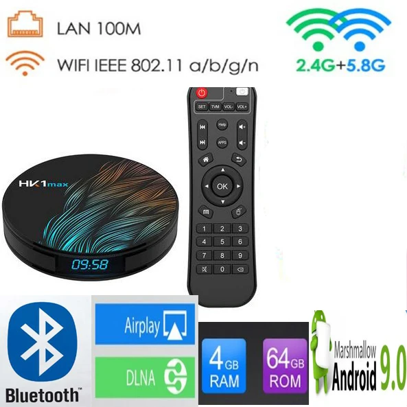Умная ТВ приставка HK1 MAX 5 шт. android 9 2 4G/5G 32G/64G Wi Fi RK3318 четырехъядерный процессор 4K