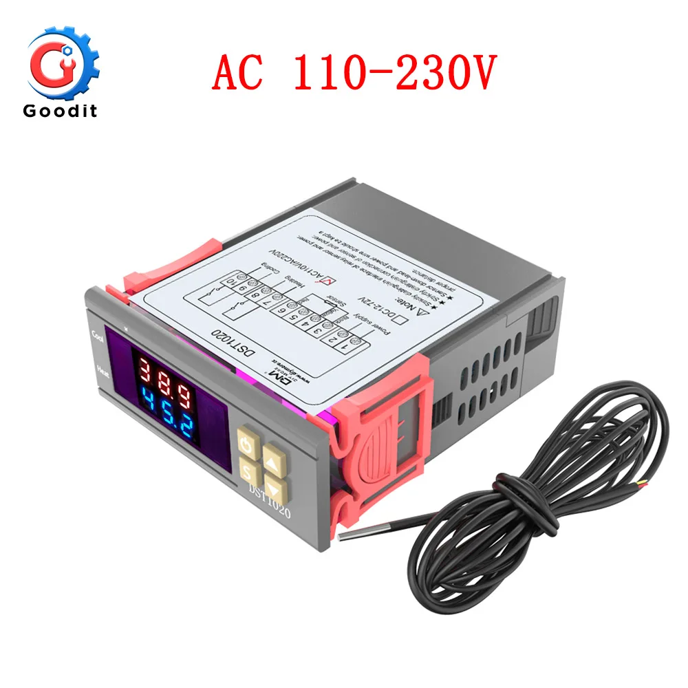 AC 110-230V DST1020 цифровой дисплей термостат Humidistat регулятор температуры регулятор влажности термометр контроль гигрометр метр - Цвет: AC 110-230V