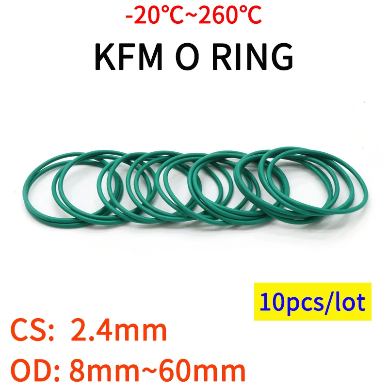 

10pcs CS 2.4mm OD 8~60mm Green FKM Fluorine Rubber O Ring Sealing Gasket Insulation Oil High Temperature Resistance Green