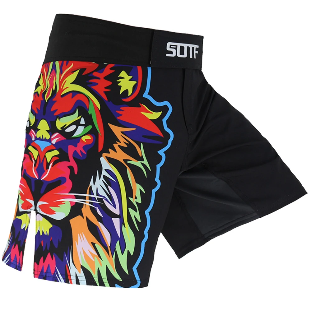 SOTF Color Tiger Print Breathable Fitness Ferocious mma shorts Fighting Tiger muay thai boxing shorts kickboxing sanda short mma