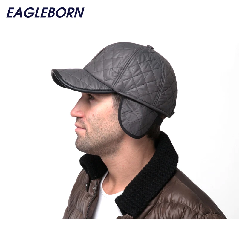 Мужская бейсболка с ушками зимняя теплая Бейсболка 6 панелями хлопковой