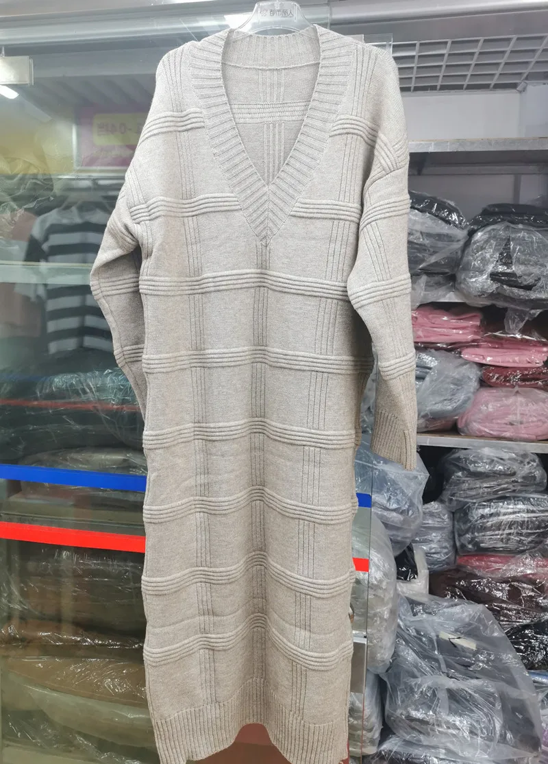 Корейский свитер с v образной горловиной платье для женщин осень зима плотные