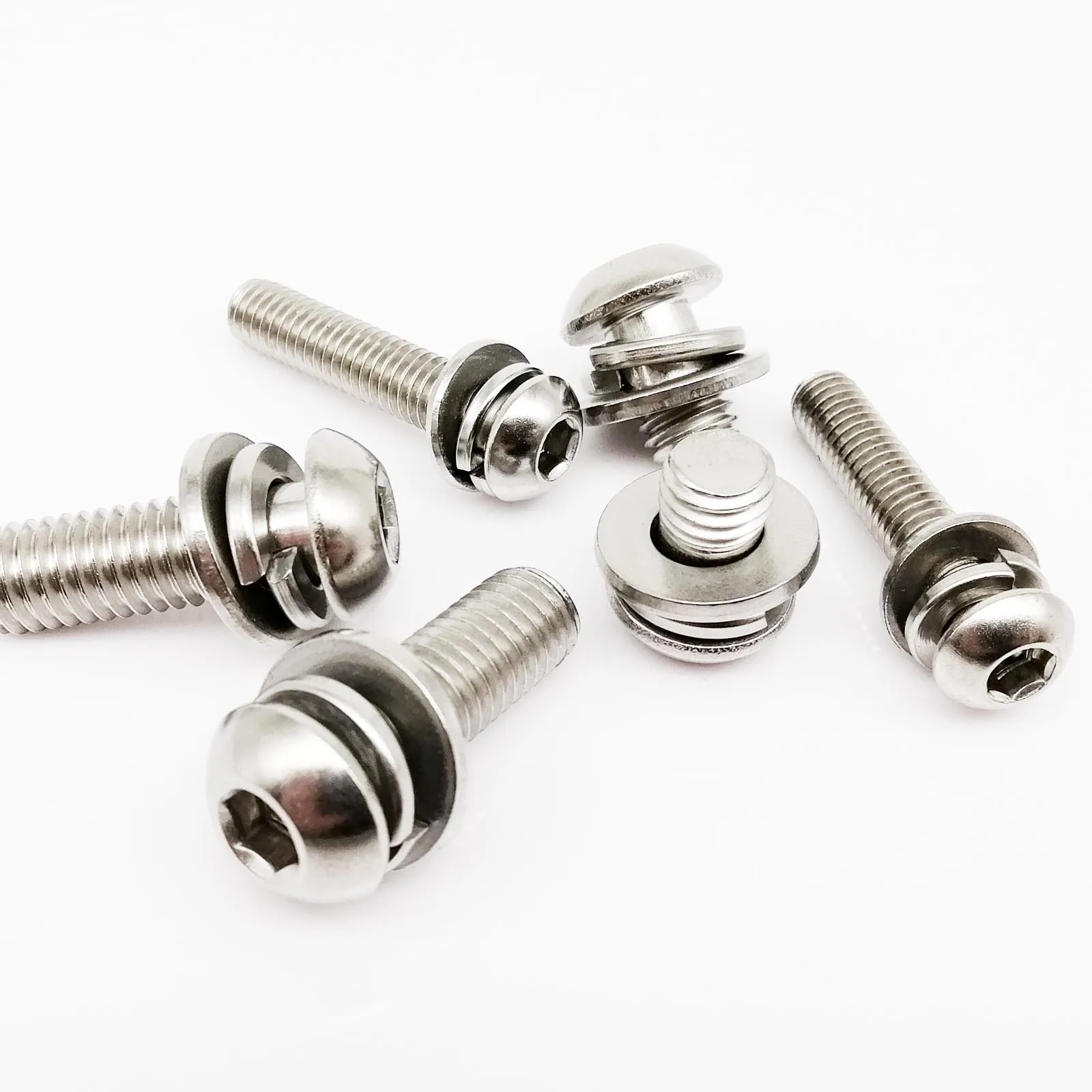 1/50pcs M3 M4 M5 M6 M8 304 Stainless Steel Hexagon Hex Socket Button Head SEM Screw Flat With Washer Spring Gasket Assemble Bolt - купить по