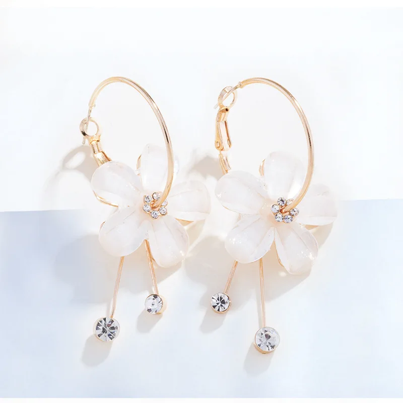 

Korea Statement Acrylic Earrings Crystal Transparent White Flower Tassel Earrings Women's 2021 Fashion Jewelry Oorbellen