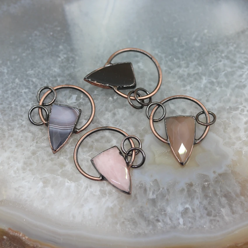 

5pcs/lot,Arrows Pendants Jewelry Making,Natural Quartz Crystals Plated Bronze Copper Circle Charms Key Accessory Findings