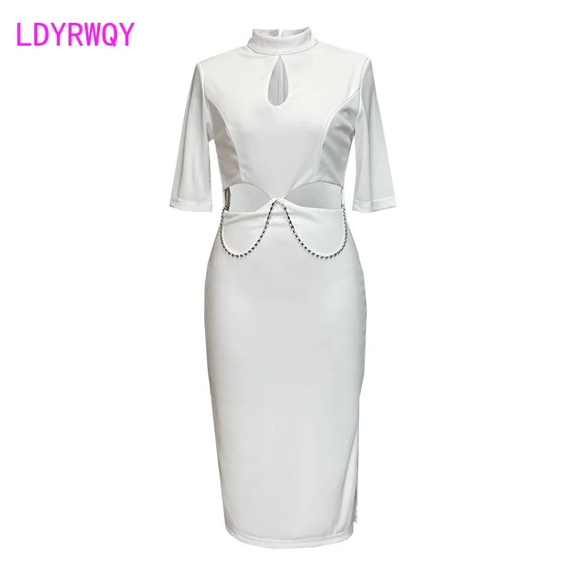

LDYRWQY Sexy women's 2021 new summer waist waist bottoming hollow tight-fitting hip dress