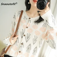 spring summer new sweater 100 cotton round neck loose large size long sleeved cardigan printed blouse korean womens jacket