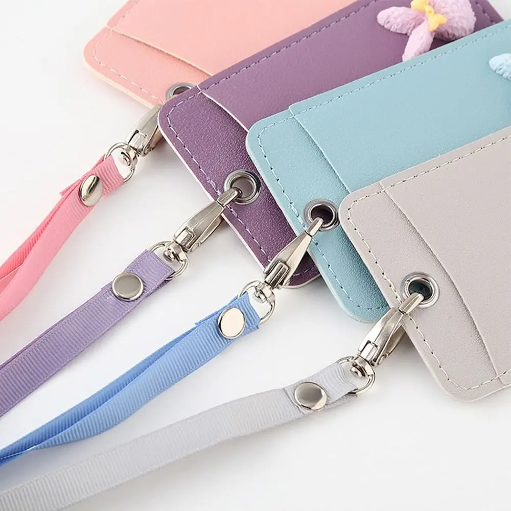 1pc Leather Card Holder Neck Strap with Lanyard Badge Staff Identification Bus ID Holders Kawaii Stationary Gifts |