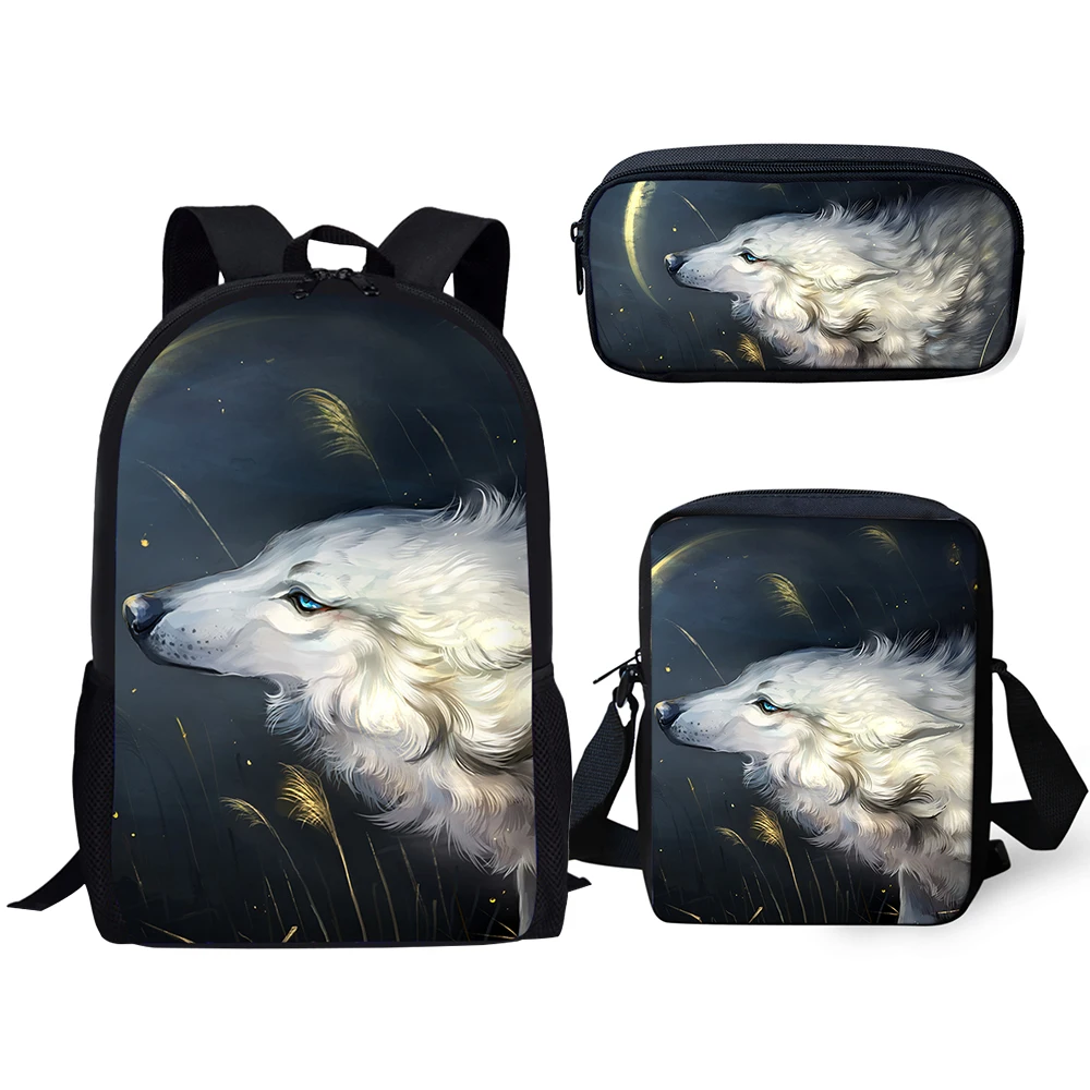 HaoYun Kids Backpacks Set Cute Wolf Prints Pattern School Bags Cartoon Animal Print Students 3PCs Backpack/Flaps Bag/Pen Bags