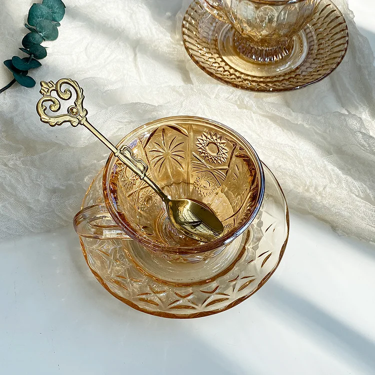 Рельефная Янтарная чашка для кофе набор блюдца послеобеденный чай