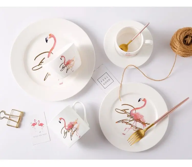 

Elegant Pink Flamingo ceramics plate tableware dishes dinner plates crockery pottery dishes For Party Gift dishes plates