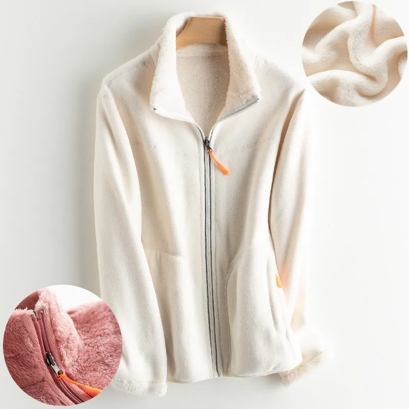 

Уличная спортивная теплая флисовая куртка для мужчин и женщин, Осень-зима, бархатное теплое пальто из кораллового флиса с воротником-стойко...